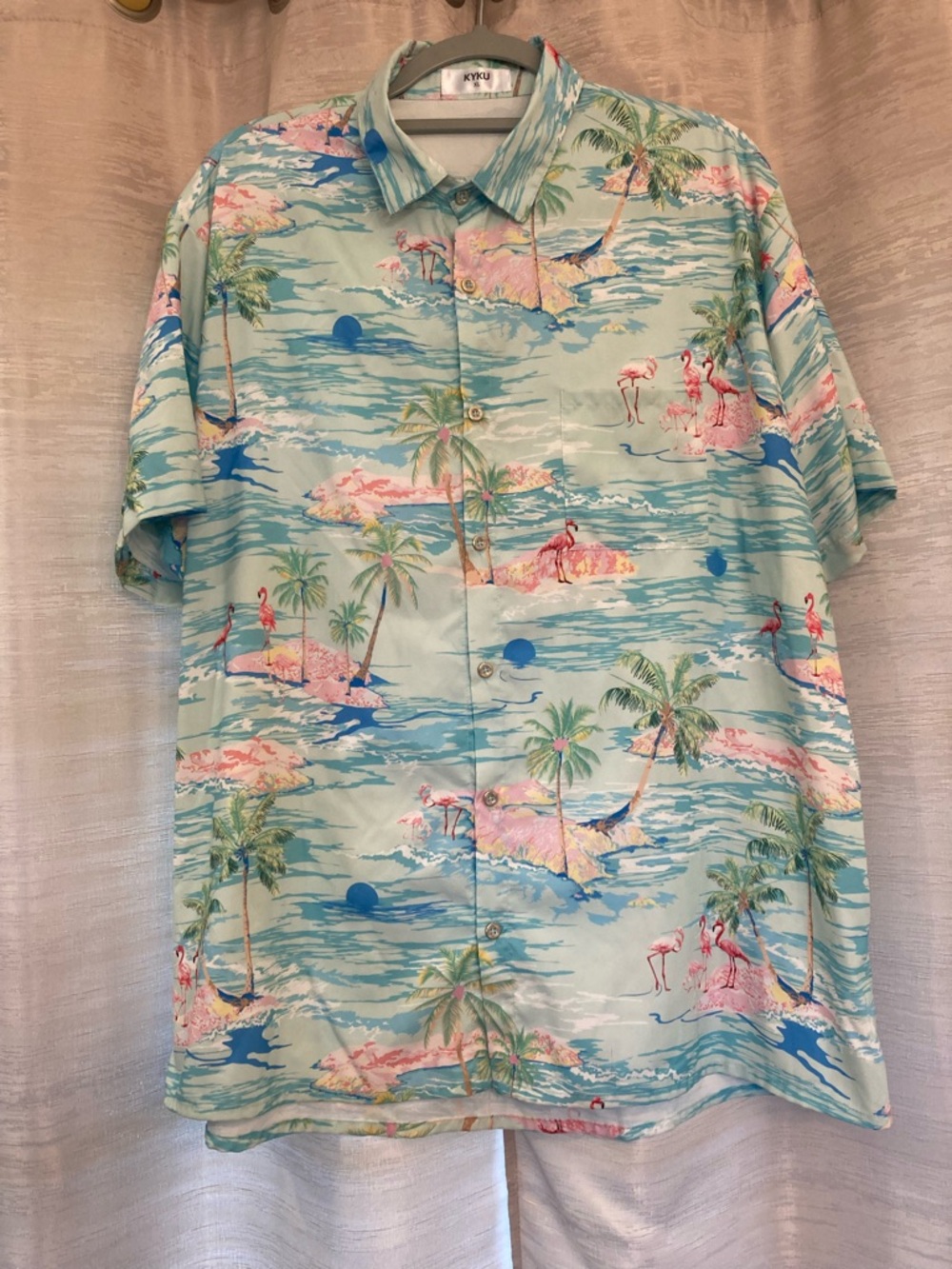 KYKU Mens Flamingo Tropical Hawaiian Shirt XL Short Sleeve Button Up